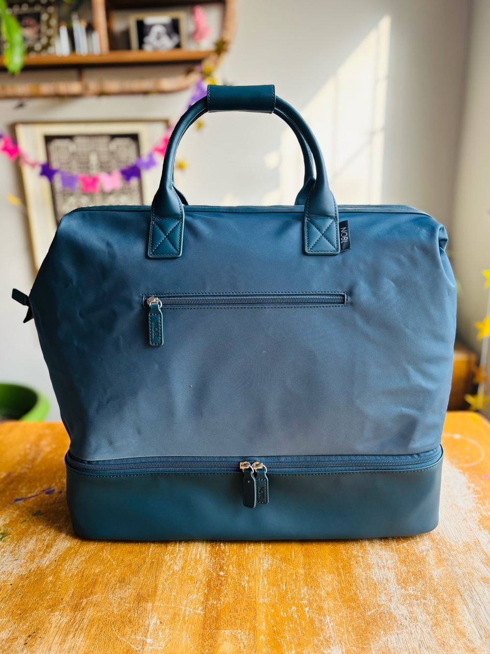 NOBL Travel Weekender Bag in Teal - 2‑Tier, with Top Handles Trolly Sleeve